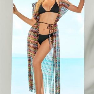 Becca Carnavale Multicolor Crochet Kimono Cover-Up